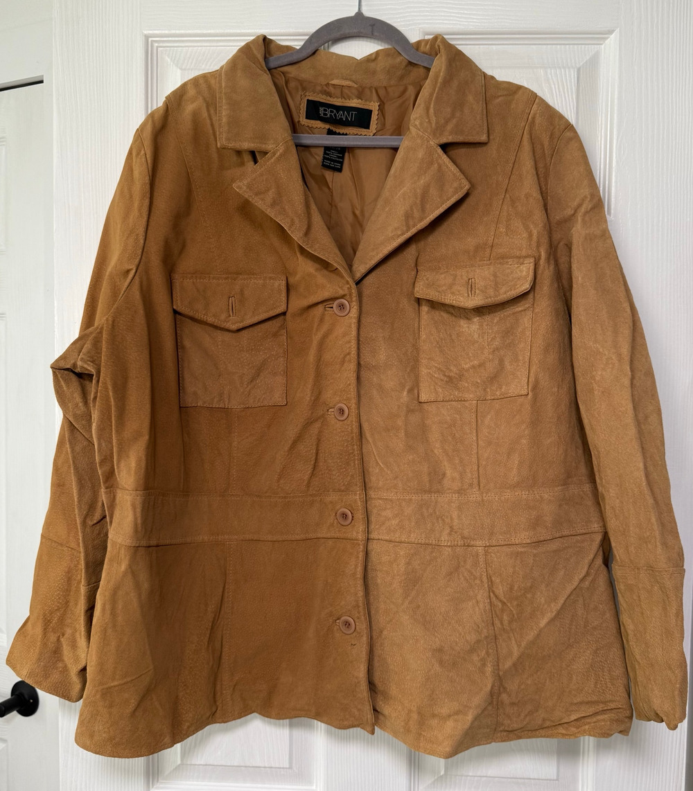 Lane Bryant Women's Tan Brown 100%Leather Button Front Jacket Size 26/28